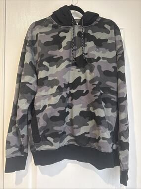 Champion Hoodie Mens Size Large Black Gray Camouflage Pockets Hooded Logo
